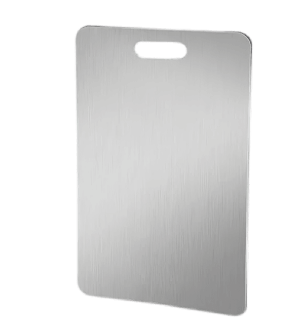 Katori brushed titanium cutting board with rounded corners and handle slot